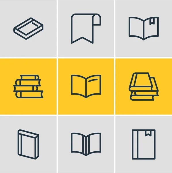 Illustratie van 9 onderwijs pictogrammen lijnstijl. Bewerkbare set boek, handboek, lint pictogram elementen. — Stockfoto