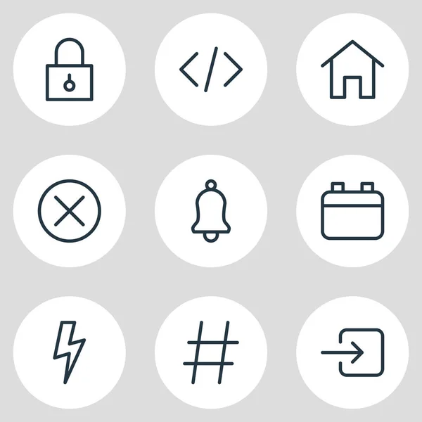 Illustration of 9 annex icons line style. Editable set of padlock, enter, hashtag and other icon elements. — Stock Photo, Image