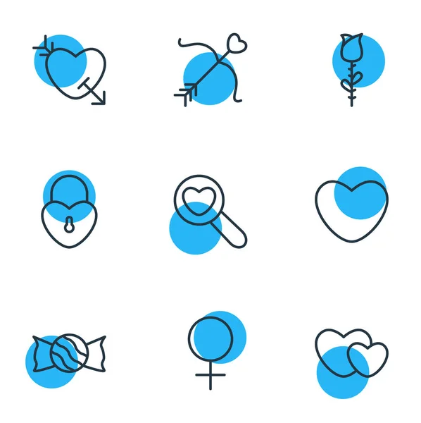 Illustration of 9 love icons line style. Editable set of heart, locker, soul and other icon elements. — Stock Photo, Image