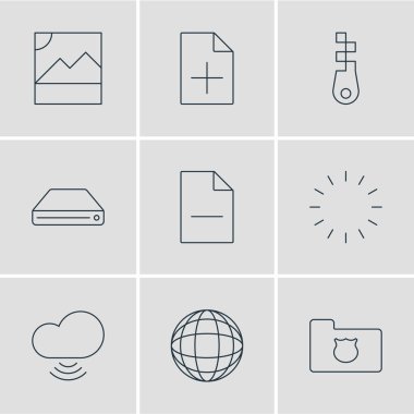 9 web simgeler çizgi stili vektör Illustration. Küre, düzenlenebilir kümesi veri, korumalı klasör ve diğer simge öğeleri ekleyin.