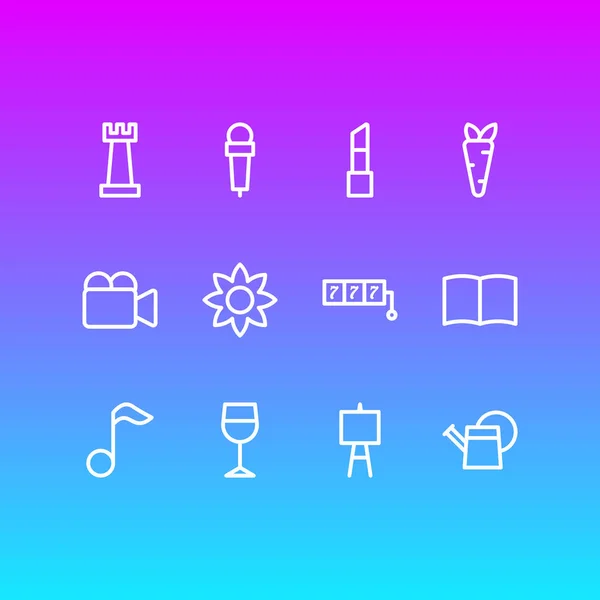 Vector Illustration Lifestyle Icons Line Style Editable Set Wineglass Music — Stock Vector