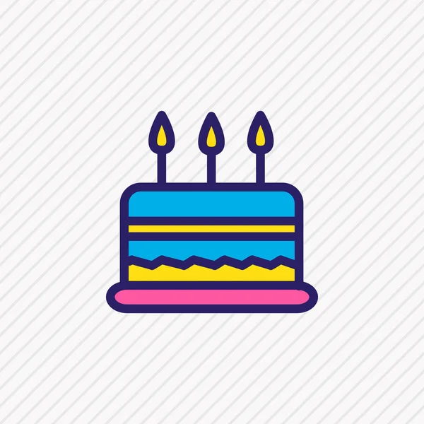 케이크 아이콘의 그림 색 라인. 아름 다운 파티 요소 또한 생일 디저트 아이콘 요소로 사용 될 수 있습니다.. — 스톡 사진