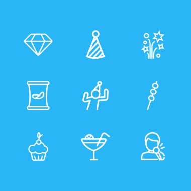 9 parti simgeler çizgi stili Illustration. Muffin, kuyu, hatmi ve diğer simge öğeleri düzenlenebilir kümesi.