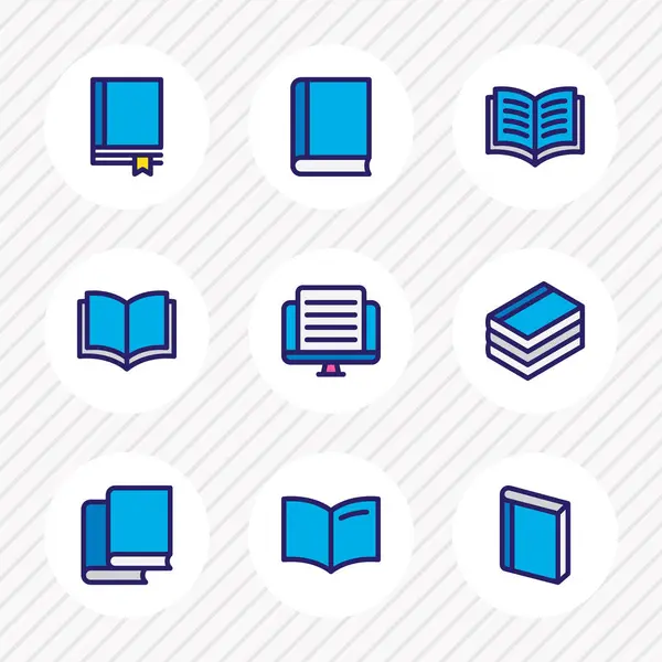 Illustratie van 9 boek pictogrammen gekleurde lijn. Bewerkbare set handboek, studie, publiceren pictogram elementen. — Stockfoto