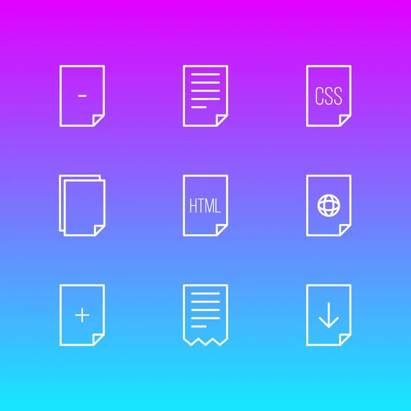 Ilustración de 9 iconos de documento estilo de línea. Conjunto editable de documentos, eliminar, descargar y otros elementos del icono . — Foto de Stock