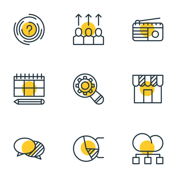 Illustration von 9 Marketing-Symbolen Linie Stil. editierbare Struktur, Radio, Speicher und andere Symbolelemente. — Stockfoto