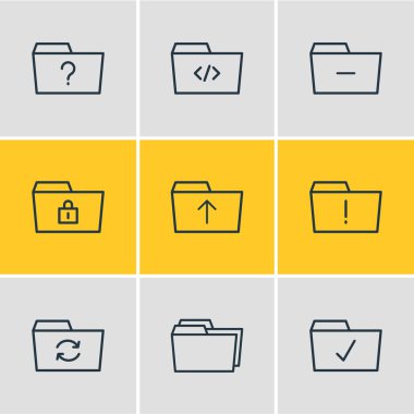 9 belge simgeleri çizgi stili vektör Illustration. Düzenlenebilir kontrol kümesi, upload, yenileme ve diğer simge öğeleri.