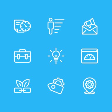 Vektör çizim simgeler çizgi stili reklam 9. Doğal bağlantı, Seo etiketi, yer en iyi duruma getirme ve diğer simge öğeleri düzenlenebilir kümesi.