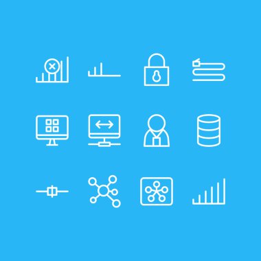 12 Internet simgeleri çizgi stili vektör Illustration. Bağlantı yok, yönetici, güvenlik ve diğer simge öğeleri düzenlenebilir kümesi.