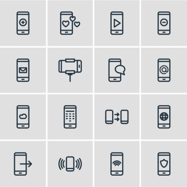 16 telefon simgeleri çizgi stili vektör Illustration. Düzenlenebilir kümesi Ekle, hava durumu, posta ve diğer simge öğeleri.