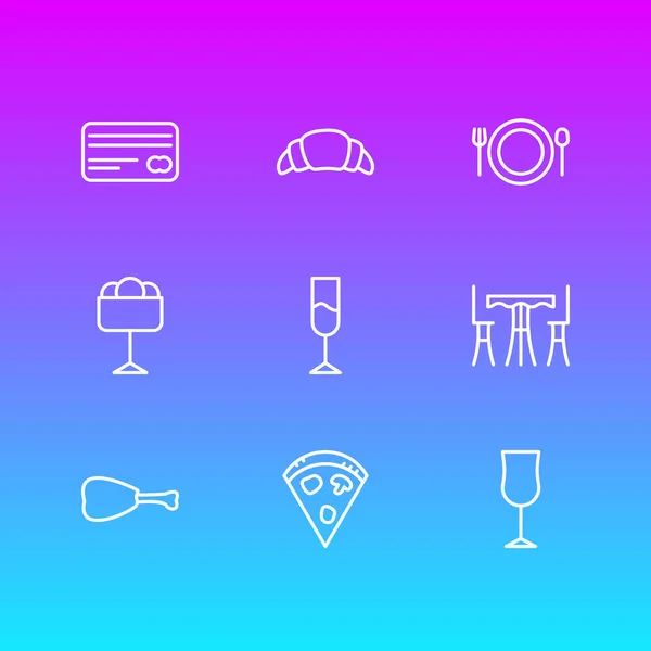 Ilustração de 9 ícones de restaurante estilo linha. Conjunto editável de pizza, croissant, restaurante e outros elementos de ícone . — Fotografia de Stock
