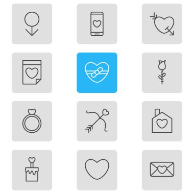 12 tutku simgeler çizgi stili vektör Illustration. Adam, tarihi, ev ve diğer simge öğeleri düzenlenebilir kümesi.