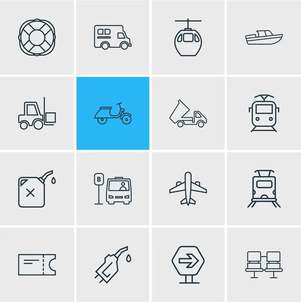 Ábra 16 közlekedési ikonok vonalstílus. Szerkeszthető campervan, HÉV, utasülések és egyéb ikon készlet. — Stock Fotó
