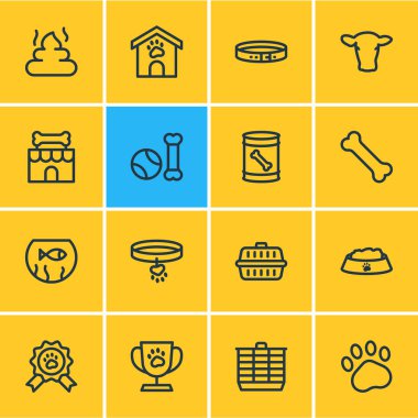 16 hayvan simgeler çizgi stili vektör Illustration. Hamster kafes, evde beslenen hayvan Ödülü, taşıma kutusu ve diğer simge öğeleri düzenlenebilir kümesi.