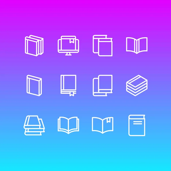 Illustration vectorielle de 12 icônes de l'éducation style ligne. Ensemble modifiable de magazines, librairies, documents et autres éléments d'icône . — Image vectorielle
