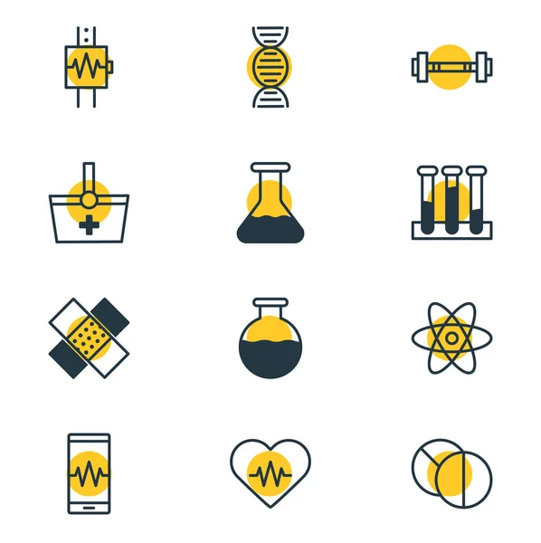 Illustration von 12 Gesundheits-Symbolen Linie Stil. Editierbares Set von Medikamenten, Kardiogramm, Fläschchen und anderen Symbolelementen. — Stockfoto