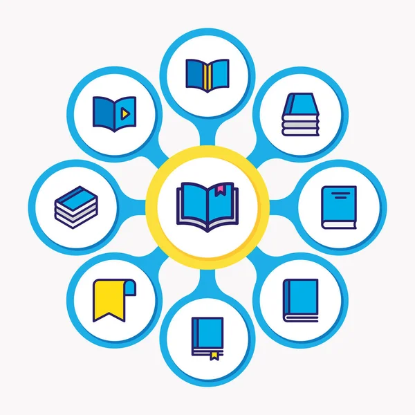 Illustratie van 9 onderwijs pictogrammen gekleurde lijn. Bewerkbare set van lint, encyclopedie, leren en andere elementen van het pictogram. — Stockfoto