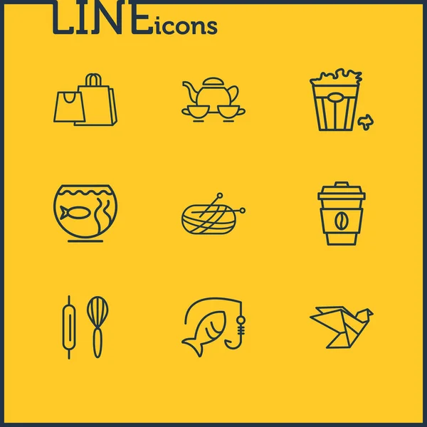 illustration of 9 lifestyle icons line style. Editable set of origami, coffee, tea set and other icon elements.