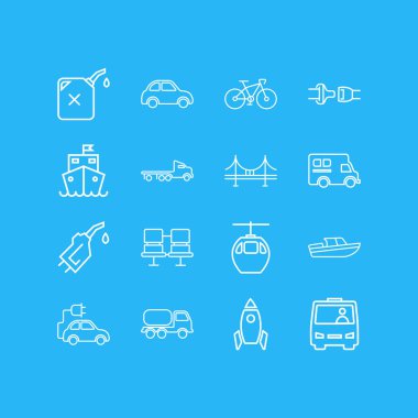 Vektör çizim simgeler çizgi stili taşıyan 16. Benzin boru, Servisi, tank kamyon ve diğer simge öğeleri düzenlenebilir kümesi.