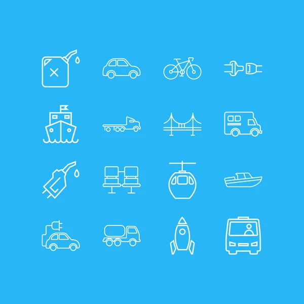 Illustrazione vettoriale di 16 icone che trasportano lo stile della linea. Set modificabile di tubo benzina, navetta, autocisterna e altri elementi icona . — Vettoriale Stock