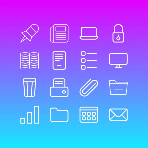 Illustration of 16 office icons line style. Editable set of printer, monitor, list and other icon elements. — Stock Photo, Image