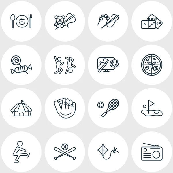 Ilustración de 16 actividades iconos estilo de línea. Conjunto editable de diseño, baile, patinaje y otros elementos del icono . —  Fotos de Stock