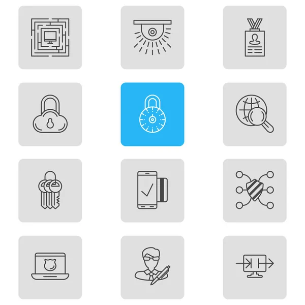 Illustration of 12 protection icons line style. Editable set of data sharing, mobile transaction, cloud data protection and other icon elements. — Stock Photo, Image