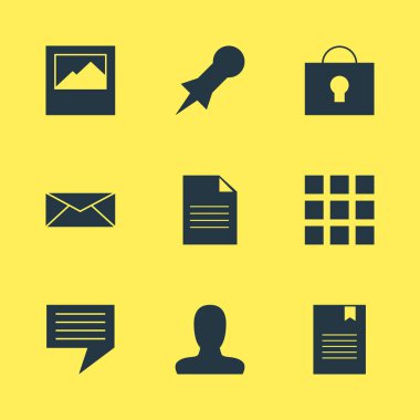 9 Internet simgeler vektör Illustration. Kullanıcı, belge, ileti ve diğer simge öğeleri düzenlenebilir kümesi.