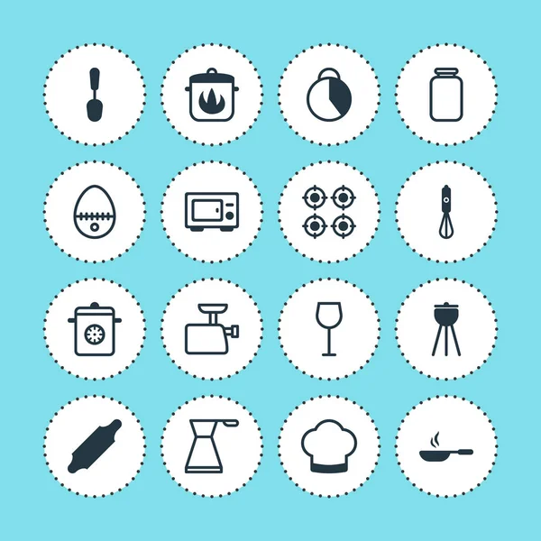 Vektorillustration von 16 Geschirrsymbolen. Editierbares Set aus Eiersplit, Mikrowelle, Mixer und anderen Symbolelementen. — Stockvektor