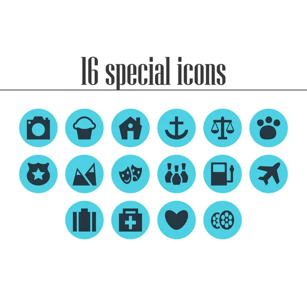 Ilustración vectorial de 16 iconos de mapa. Conjunto editable de casa, avión, panadería y otros elementos de icono . — Vector de stock