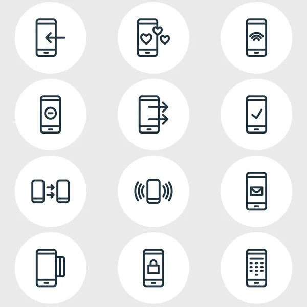 Illustration of 12 smartphone icons line style. Editable set of message, check, credit card and other icon elements. — Stock Photo, Image