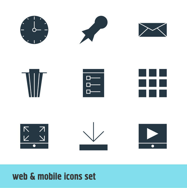 illustration of 9 online icons. Editable set of e-mail, pin, bin and other icon elements.
