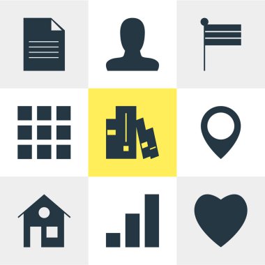 9 Internet simgeler vektör Illustration. İlerleme çubuğu, Kullanıcı, bayrak ve diğer simge öğeleri düzenlenebilir kümesi.