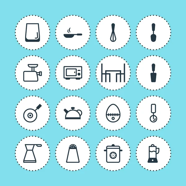 Ilustración vectorial de 16 iconos de cocina. Conjunto editable de maceta, vaso de agua, tetera y otros elementos del icono . — Vector de stock