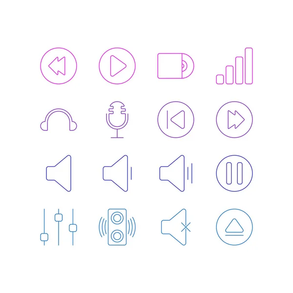 Ilustración vectorial de 16 iconos de melodía estilo de línea. Conjunto editable de auriculares, sonido, reenviar y otros elementos del icono . — Vector de stock