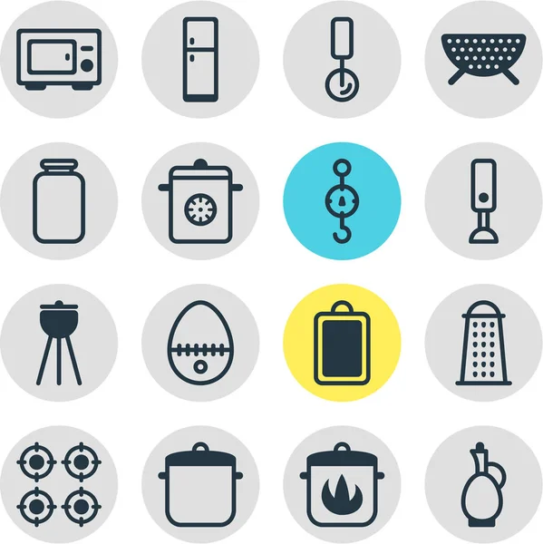 Illustrazione vettoriale di 16 icone di cucina. Set modificabile di uovo diviso, tagliere, padella calda e altri elementi icona . — Vettoriale Stock