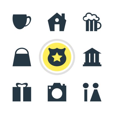 iade 9 simgeleri Illustration. Alışveriş çantası, kamera, Akademi ve diğer simge öğeleri düzenlenebilir kümesi.