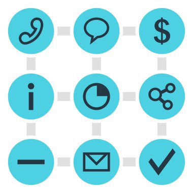 9 arayüzü simgeleri Illustration. Düzenlenebilir kümesi süreölçeri, telefon, onaylama ve diğer simge öğeleri.