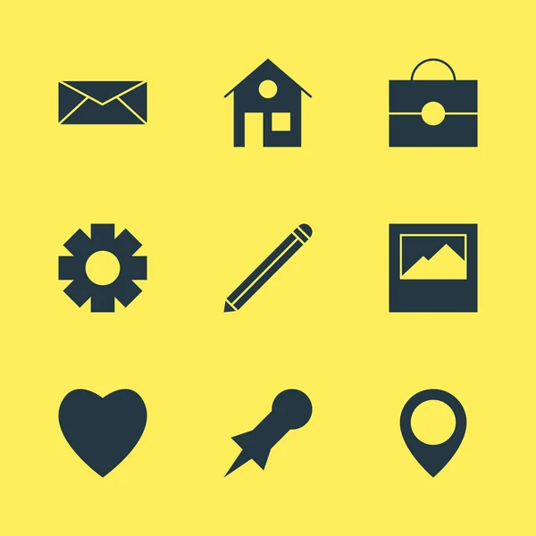 Ilustración de 9 iconos de Internet. Conjunto editable de hogar, correo electrónico, pin y otros elementos del icono . —  Fotos de Stock