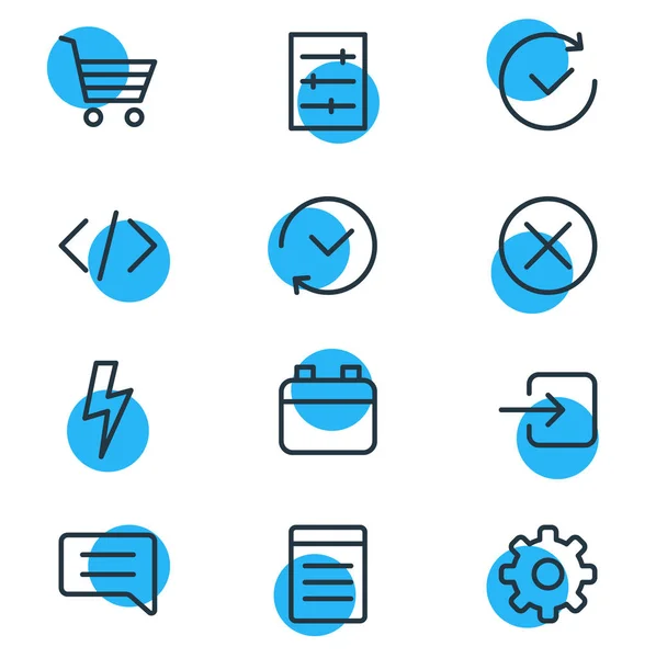 Illustration de 12 icônes app style ligne. Jeu modifiable d'éléments d'engrenage, boulon, liste et autres icônes . — Photo