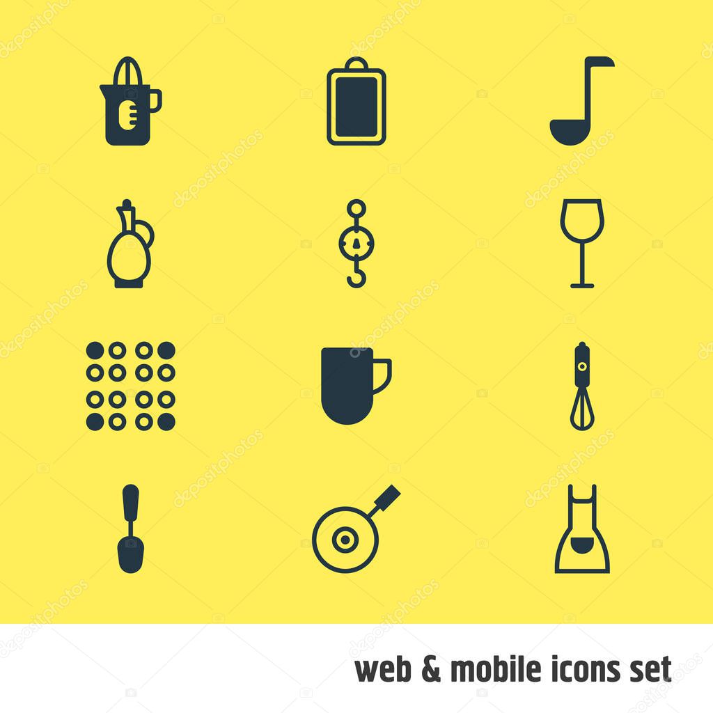 illustration of 12 cooking icons. Editable set of coffee mug, electric stove, apron and other icon elements.