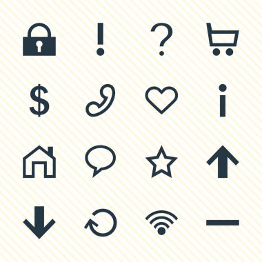 16 Kullanıcı simgeler vektör Illustration. Düzenlenebilir kilit, ticaret sepeti, kaldır ve diğer simge öğeleri kümesi.