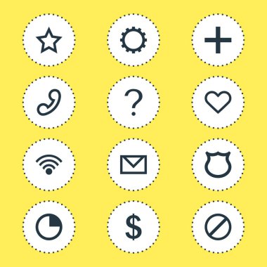 12 üye simgeler vektör Illustration. Dişli, düzenlenebilir kümesi eklemek, yıldız ve diğer simge öğeleri.