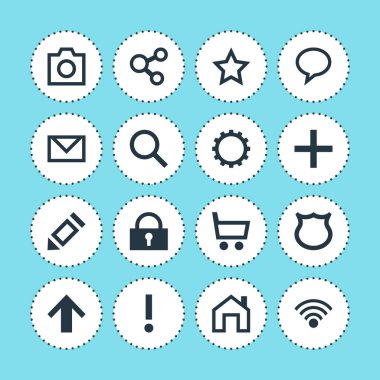 16 üye simgeler vektör Illustration. Dişli, posta, kilit ve diğer simge öğeleri düzenlenebilir kümesi.