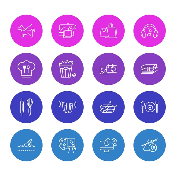 Ilustración vectorial de 16 iconos de estilo de vida estilo de línea. Conjunto editable de elementos para hornear, nadar, ir de compras y otros iconos . — Vector de stock