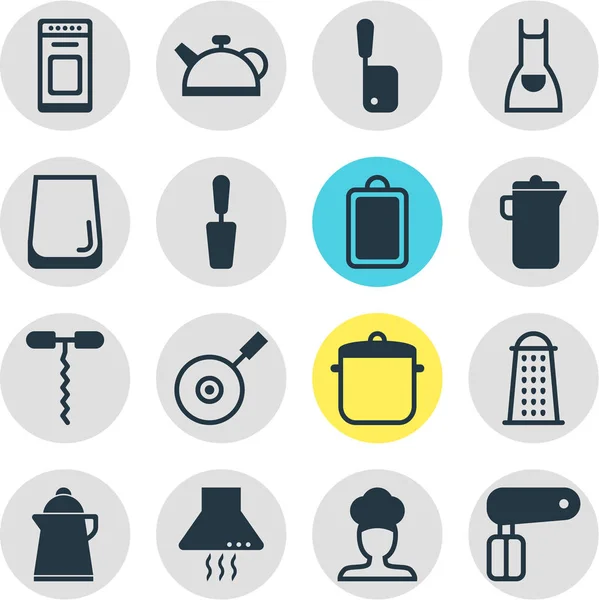 Vektorillustration av 16 restaurang ikoner. Redigerbara uppsättning kastrull, förkläde, kock och andra ikonen element. — Stock vektor