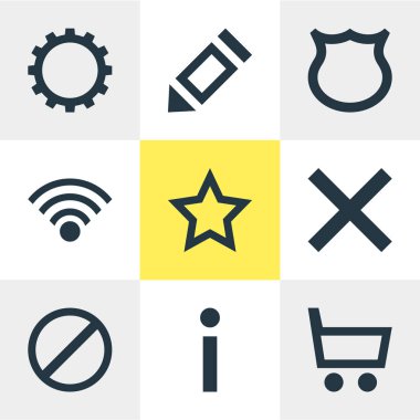 9 üye simgeler vektör Illustration. Engellenen, yazma, düzenlenebilir dizi dişli ve diğer simge öğeleri.