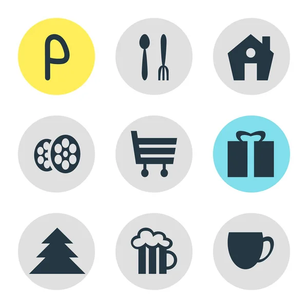 illustration of 9 travel icons. Editable set of house, restaurant, parking sign and other icon elements.