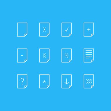 12 belge simgeleri çizgi stili vektör Illustration. Sözleşme, css, arama ve diğer simge öğeleri düzenlenebilir kümesi.