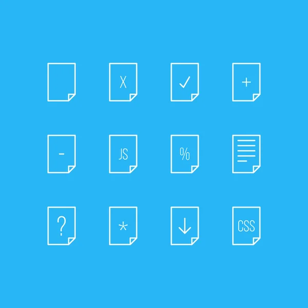 Ilustración vectorial de 12 iconos de documento estilo de línea. Conjunto editable de contrato, css, búsqueda y otros elementos del icono . — Vector de stock